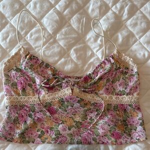 Princess Polly Emilee Top Pink Floral Cami Crop size 10